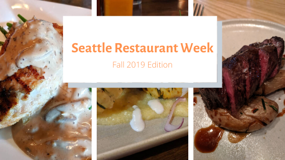 Banner depicting three meals eaten as part of Seattle Restaurant Week